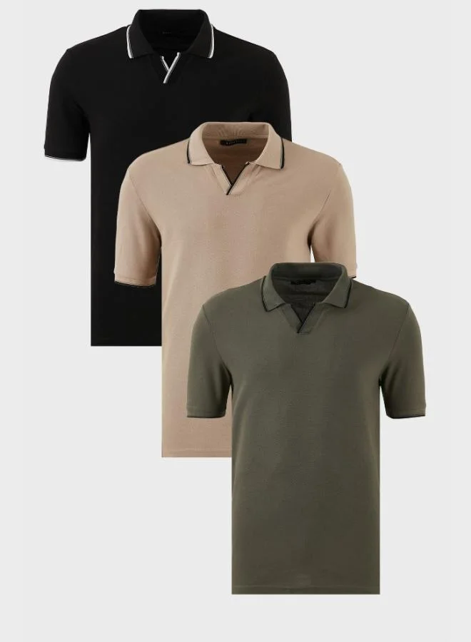 Buratti Cotton Regular Fit Stripe Detailed 3-Pack Polo Collar T-Shirt Men's Polo Collar T-Shirt 5902964S3